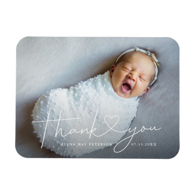 Thank You Heart Cute Minimalist Birth Announcement Magnet (Horizontal)