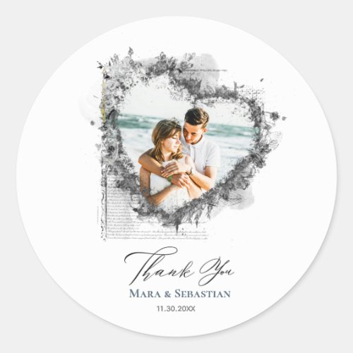*~* THANK YOU Heart ephemera AR18 Elegant Wedding Classic Round Sticker