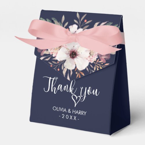 Thank You Heart Floral Wedding Favor Box _ Navy