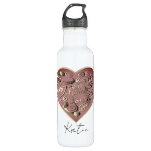 "Thank you" Heart Glass Cup Stainless Steel Water Bottle