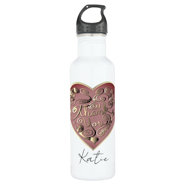 "Thank you" Heart Glass Cup Stainless Steel Water Bottle (Front)