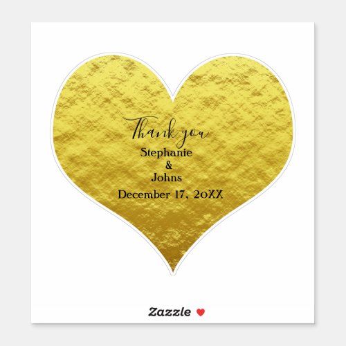 Thank You Heart Gold Foil Wedding Favor Custom Sticker