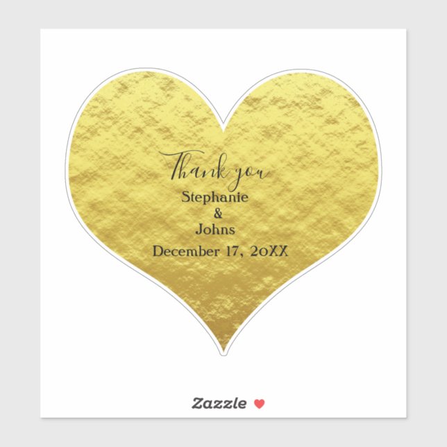Thank You Heart Gold Foil Wedding Favor Custom Sticker (Sheet)