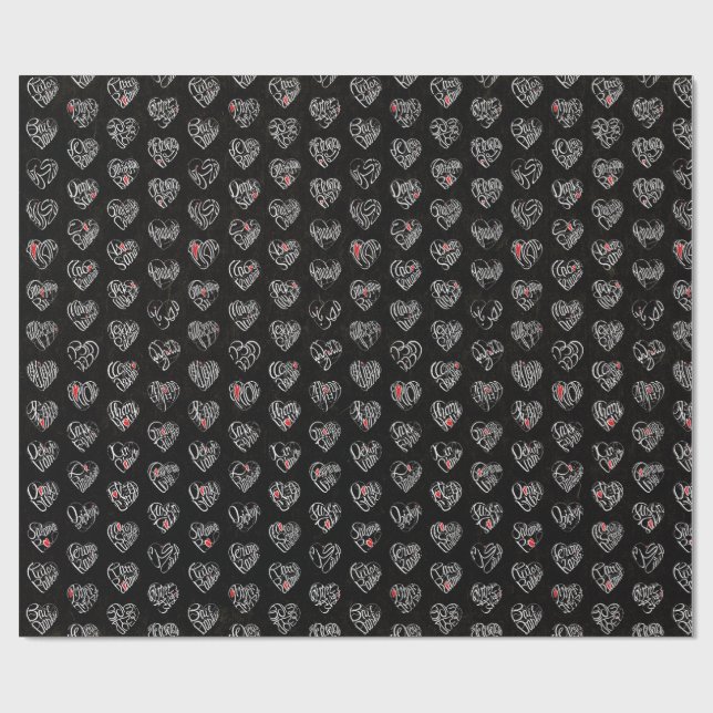 Thank you & heart in 44langs as WH ♡shaped pattern Wrapping Paper (Flat)