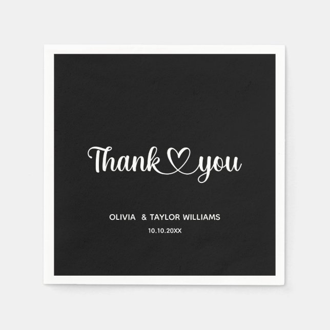 Thank You Heart Minimalist Black And White Napkins (Front)