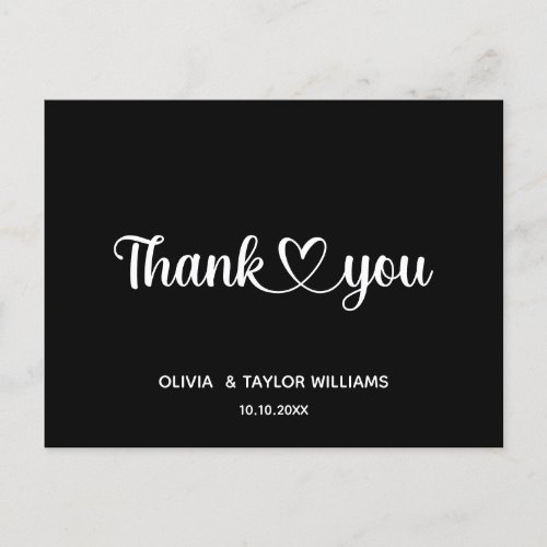 Thank You Heart Minimalist Black And White Postcard