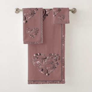 "Thank you" Heart on Dusty Rose Bath Towel Set