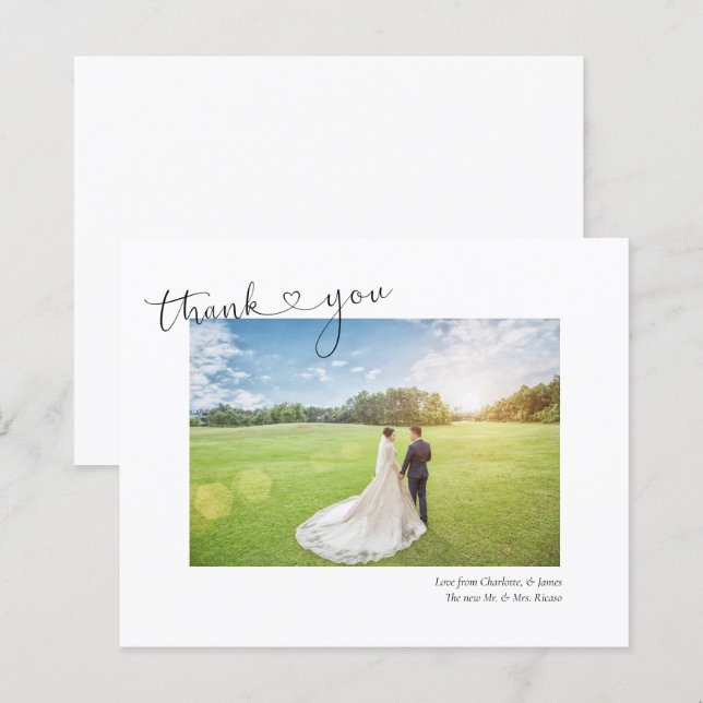 Thank You Heart Photo Personalized Wedding Card (Front/Back)