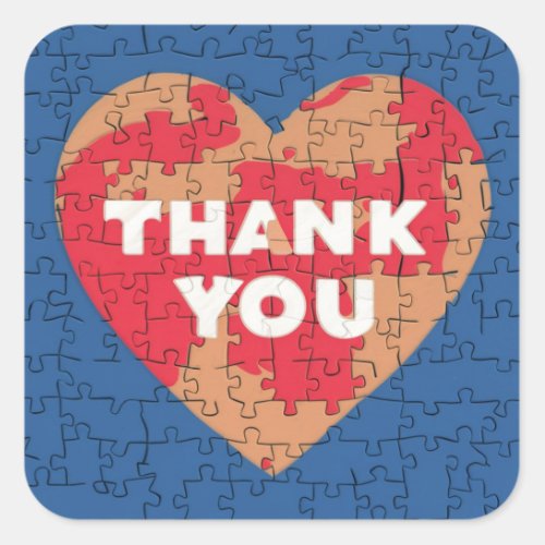 Thank You Heart Puzzle Design  Square Sticker