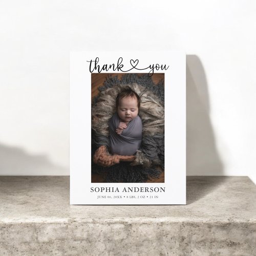 Thank You Heart Script Photo Birth Announcement Postcard