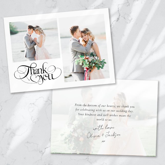 Thank You Heart Script Photo Wedding Card (Creator Uploaded)