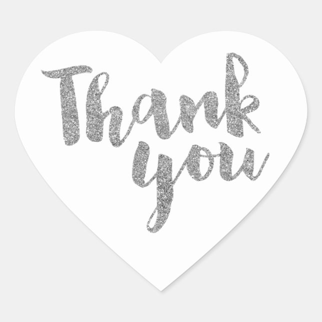 THANK YOU HEART SEAL modern script silver glitter (Front)
