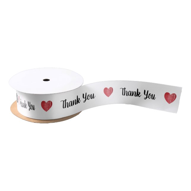 Thank You Heart Stamp Red Satin Ribbon (Spool)