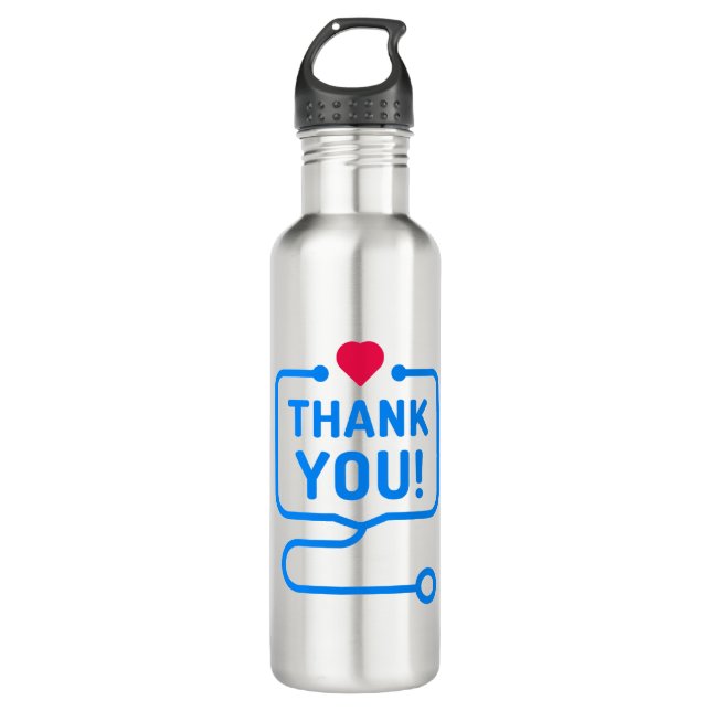Thank You | Heart Stethoscope Stainless Steel Water Bottle (Front)