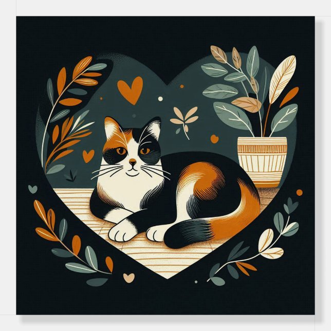 Thank You Hearts Calico Cat and Potted Plants Foam Board (Front)