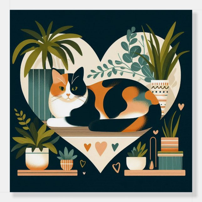 Thank You Hearts Calico Cat and Potted Plants Foam Board (Front)