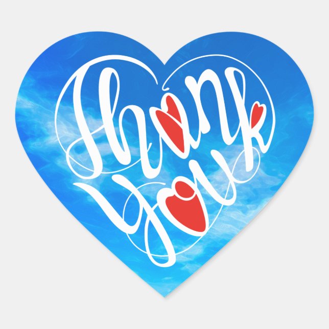 Thank you & hearts in 17 langs as heart shapes heart sticker (Front)