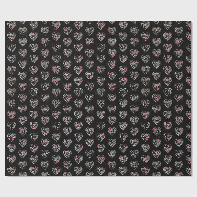 Thank you & hearts in 44langs as WH♡shaped pattern Wrapping Paper (Flat)