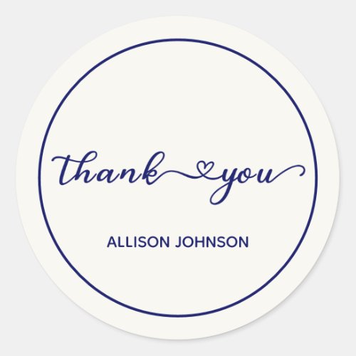 Thank You Hearts in Ivory  Navy Personalized Classic Round Sticker