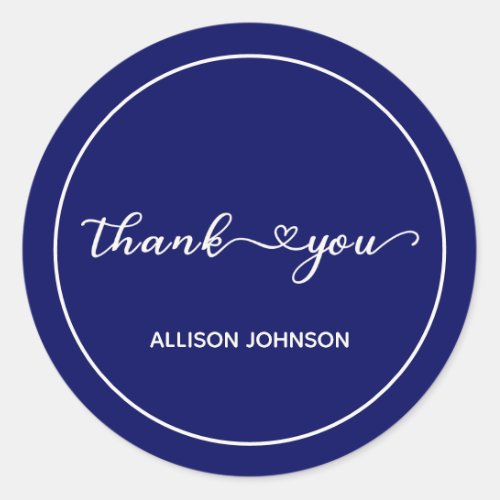 Thank You Hearts in Navy  Ivory Personalized Classic Round Sticker