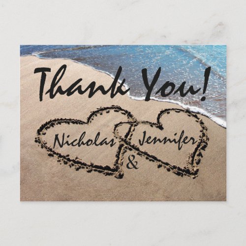 Thank You Hearts In Sand Wedding Beach Postcard