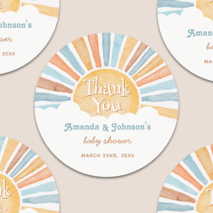 Thank You Here Comes the Son Boy Baby Shower  Classic Round Sticker