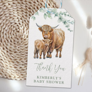 Thank You Highland Cow Boho Greenery Baby Shower Gift Tags