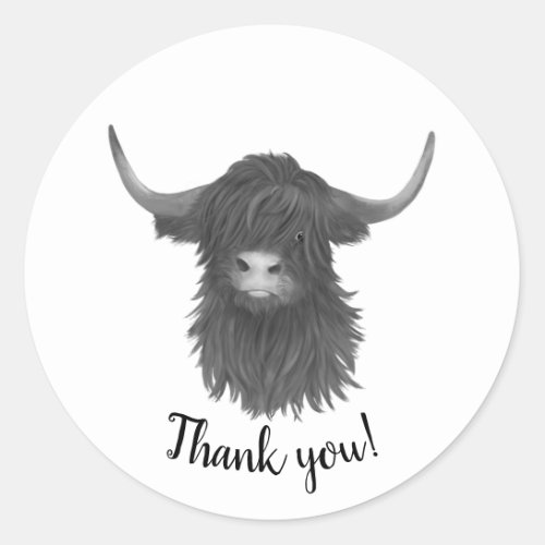 Thank You Highland Cow  Classic Round Sticker