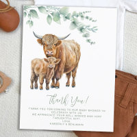 Thank You Highland Cow Greenery Baby Shower