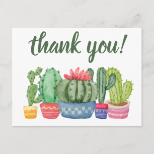 Thank you hipster cactus watercolor illustration postcard
