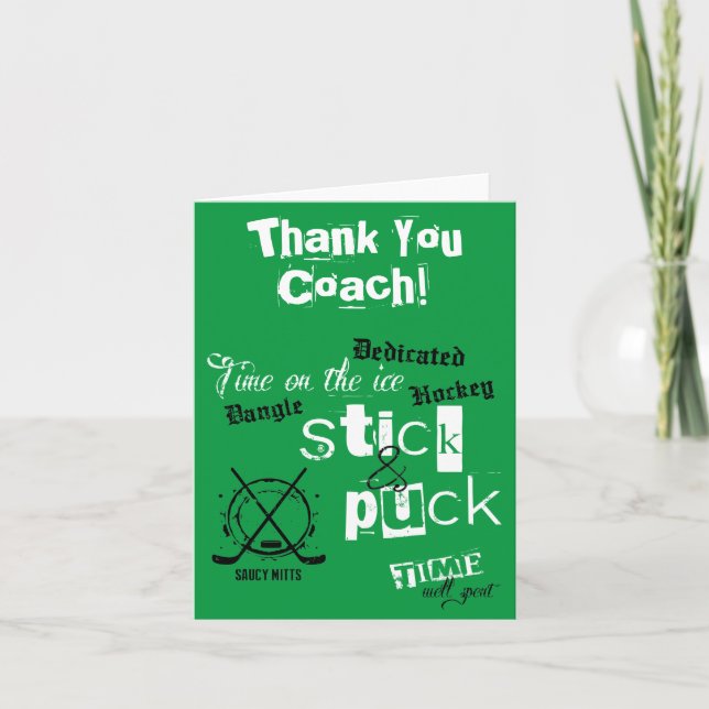 Thank You Hockey Coach Stick and Puck Time Green (Front)
