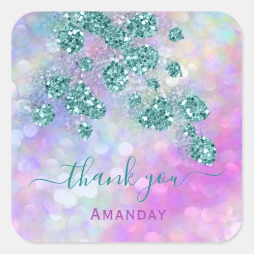 Thank You  Holograph Pink Glam  Floral 16th Square Sticker