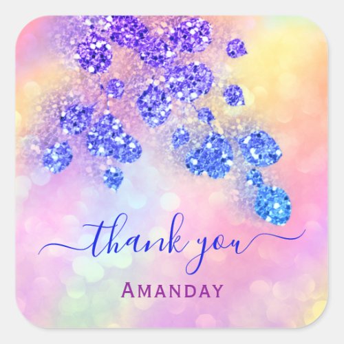 Thank You  Holograph Pink Green Floral Royal Square Sticker