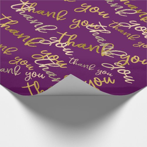 Thank You Holograph Script Mermaid Gold Plum Wrapping Paper