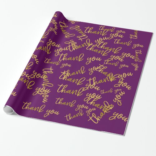 Thank You Holograph Script Mermaid Gold Purple Wrapping Paper