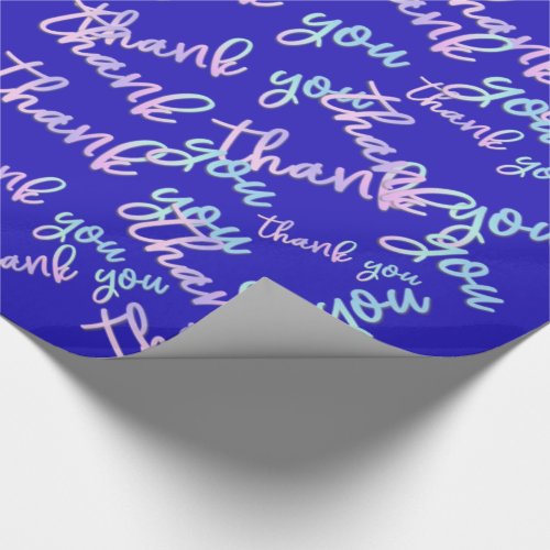 Thank You Holograph Script Mermaid Pink Blue Wrapping Paper