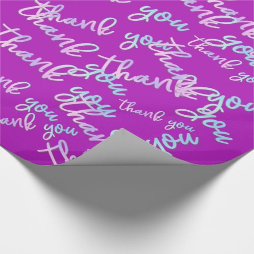 Thank You Holograph Script Mermaid Pink Fuchsia Wrapping Paper