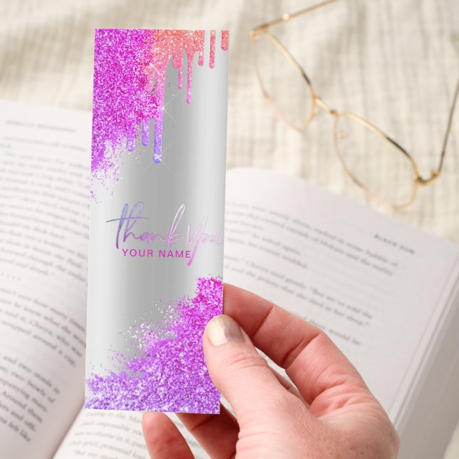 Thank You holographic colorful glitter drips name Bookmarks (Hand)