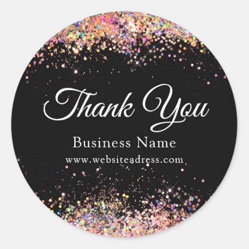 Thank You Holographic Glitter Business Black  Clas Classic Round Sticker