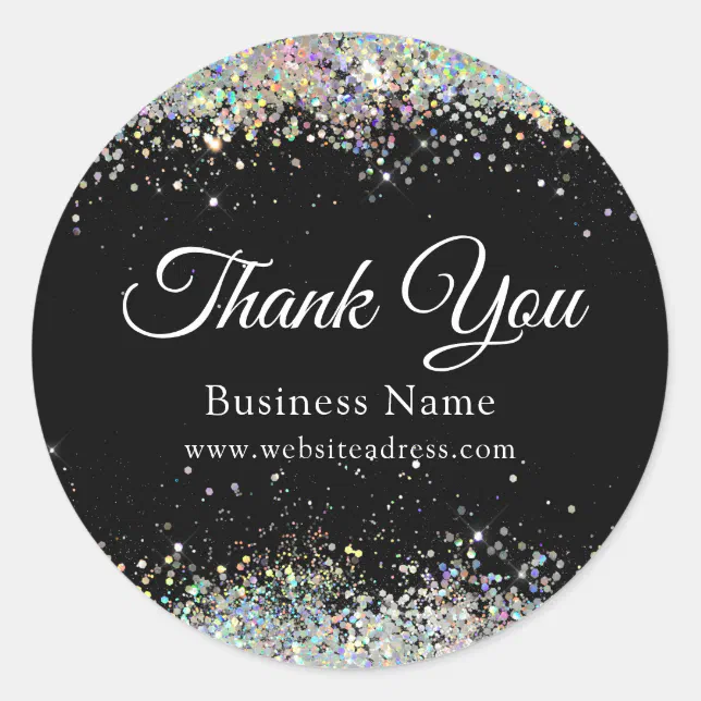 Thank You Holographic Glitter Business Black Classic Round Sticker | Zazzle