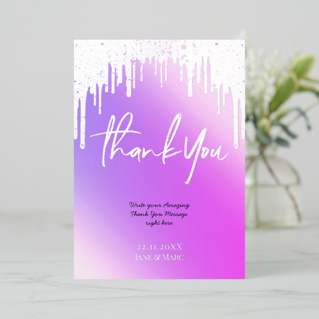 Thank You Holographic Glitter Drips Foil Cards (Standing Front)
