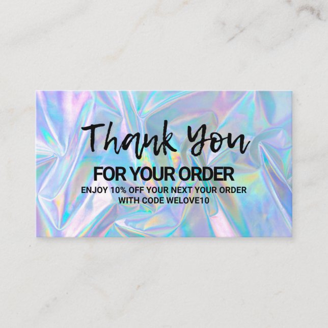 Thank you Holographic instagram Discount Business  Card (Front)