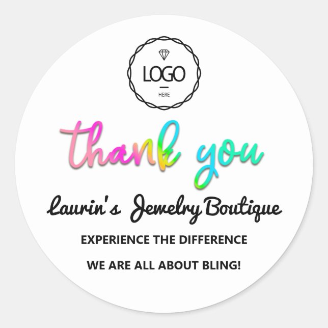 Thank You Holographic Script Name Logo White  Classic Round Sticker (Front)