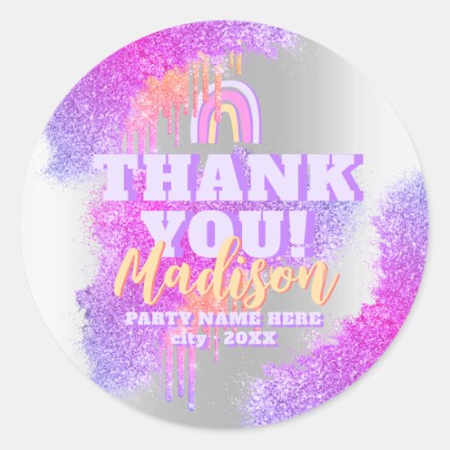 Thank You  Holographic Summer Birthday Pool Party Classic Round Sticker