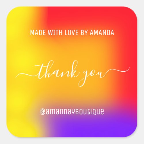 Thank You Holographic Yellow Purple Red Hot Colors Square Sticker