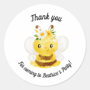 Thank you honey bee birthday party favour classic round sticker