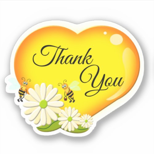 Thank You Honey Love Heart Flowers And Bees Sticker