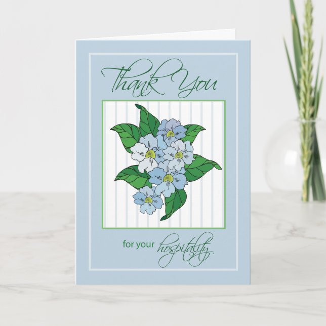 Thank You Hospitality with Blue Flowers Illustrati Card (Front)