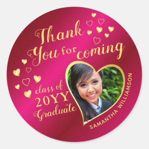 Thank You Hot Pink and Gold 2023 Graduation Classic Round Sticker