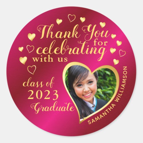 Thank You Hot Pink  Gold 2023 Graduation Favor Classic Round Sticker